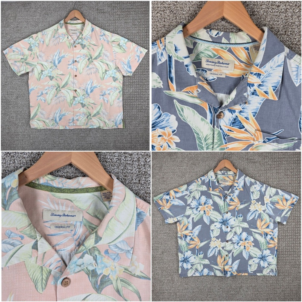 Lot of 2 Tommy Bahama Mens XXL Original Fit Silk Hawaiian Floral Camp Shirts